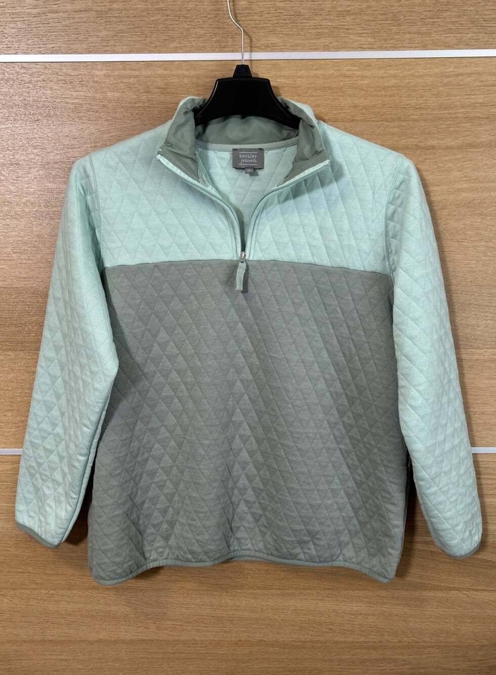 Berkley Jensen Womens Sz L Mint Green/ Gray Quilted Quarter Zip Pullover Sweater